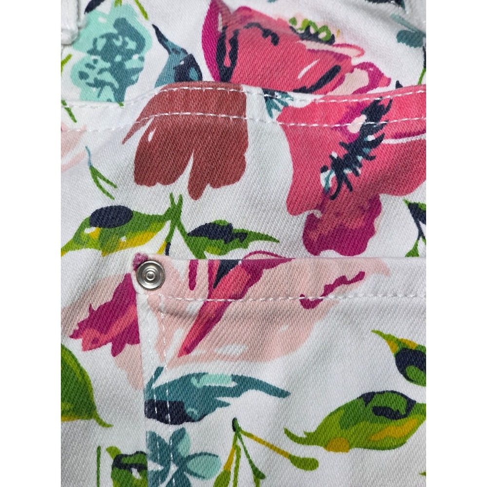 Time & Tru Women's Floral Stretch Pants White Pink Teal Slim Cropped Size M 8-10 - Picture 7 of 8